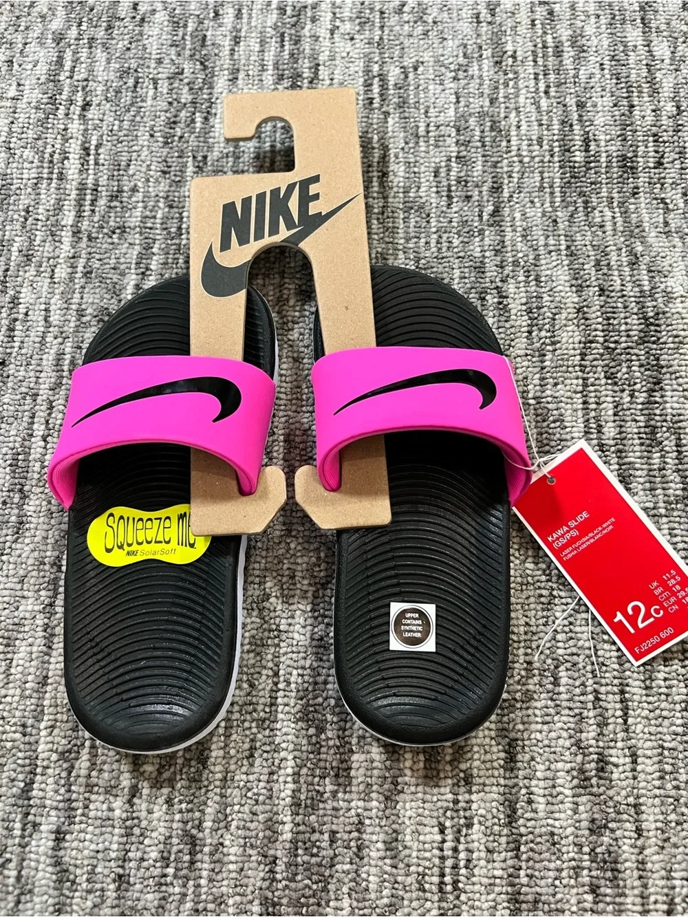 Nike Kids Slide Sandals Black and Bright Pink Size 12c